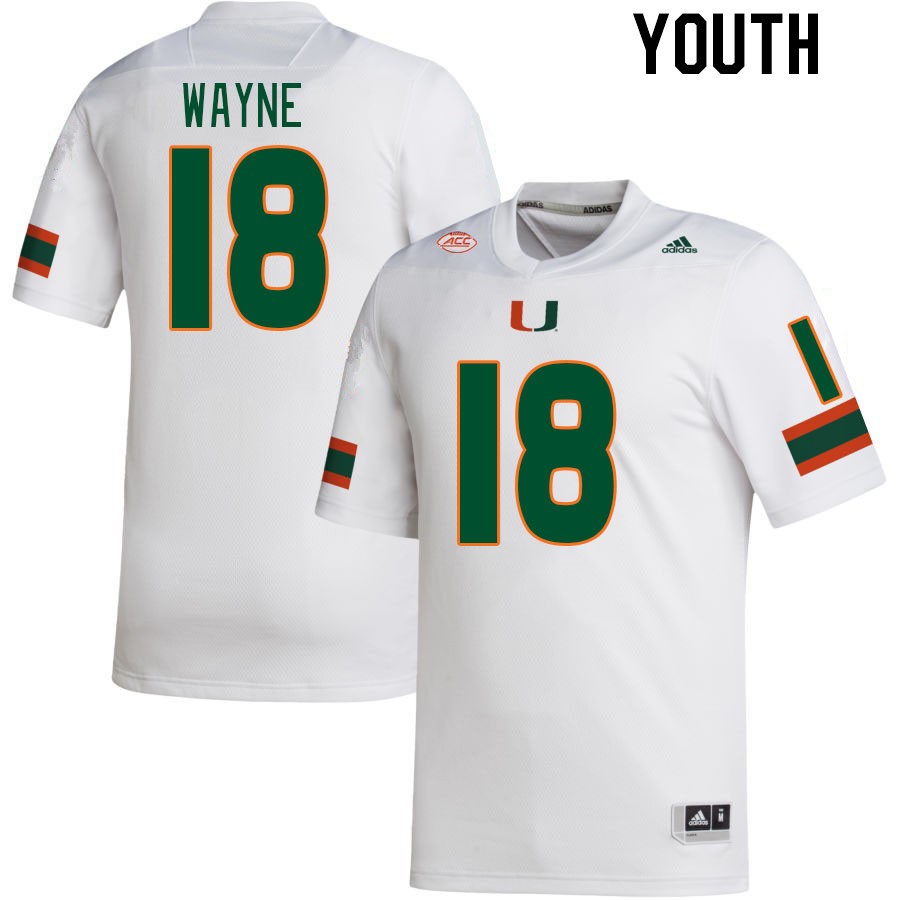 Youth #18 Jayden Wayne Miami Hurricanes College Football Jerseys Stitched-White - Click Image to Close